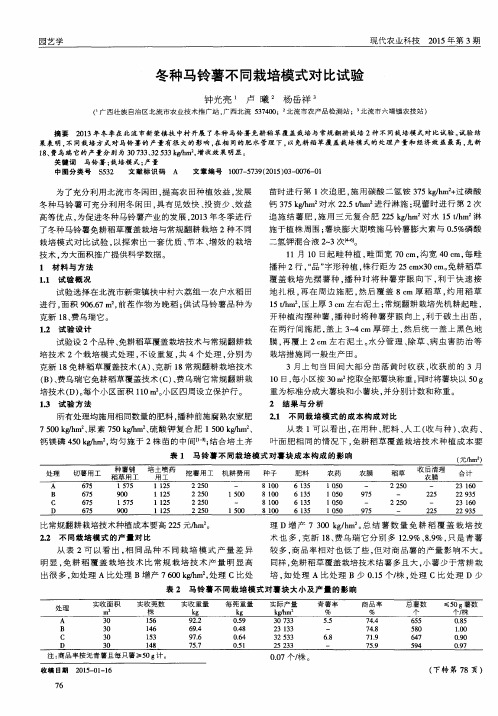 冬种马铃薯不同栽培模式对比试验