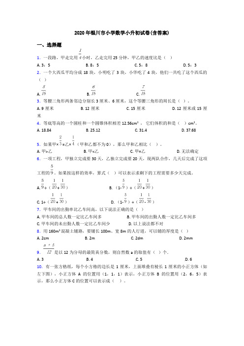 2020年银川市小学数学小升初试卷(含答案)