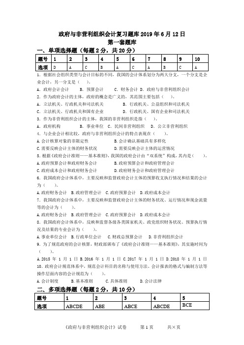 政府与非营利组织会计复习题库2019年6月12日