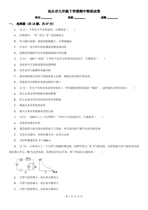 汕头市九年级下学期期中物理试卷