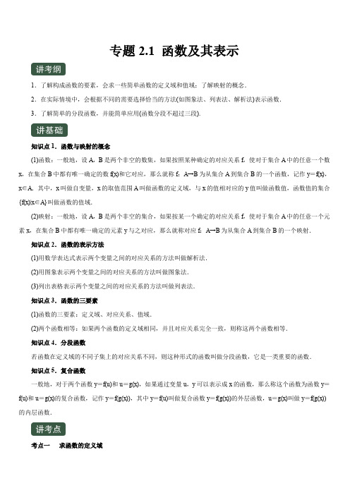 2020年高考数学(文)一轮复习讲练测专题2.1 函数及其表示(讲) 含解析