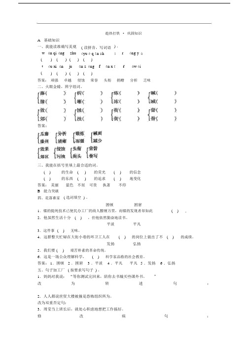 小学语文六年级下册巩固练习-跨越百年的美丽试题及答案.docx