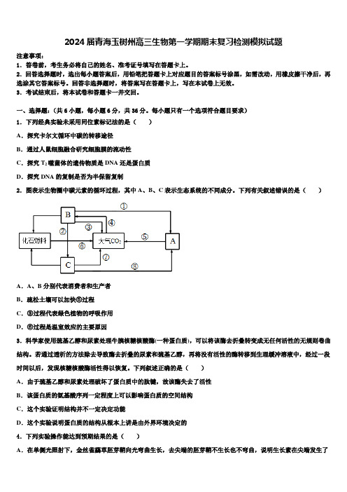 2024届青海玉树州高三生物第一学期期末复习检测模拟试题含解析