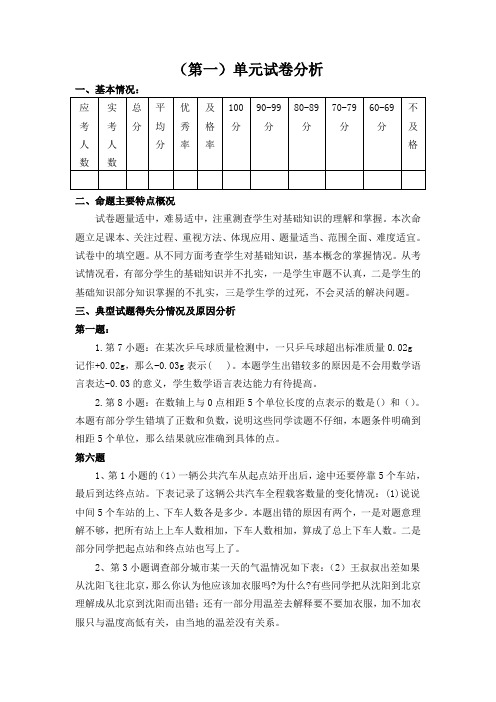 小学数学六年级下册第一单元试卷分析