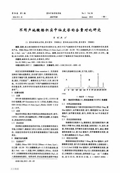 不同产地酸橙枳实中柚皮苷的含量对比研究