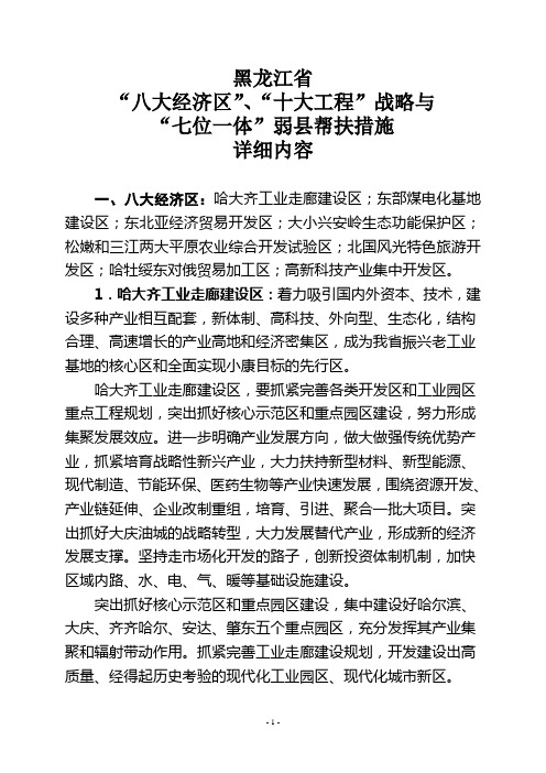 黑龙江省“八大经济区”、“十大工程”战略与“七位一体”弱县帮扶措施详细内容