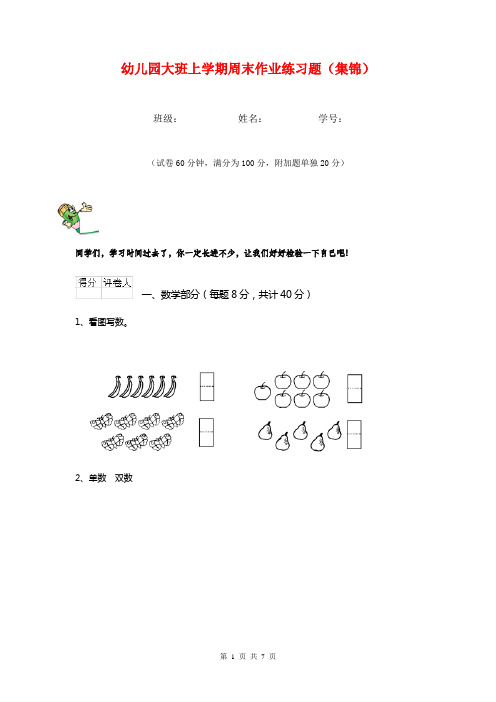 幼儿园大班上学期周末作业练习题(集锦)