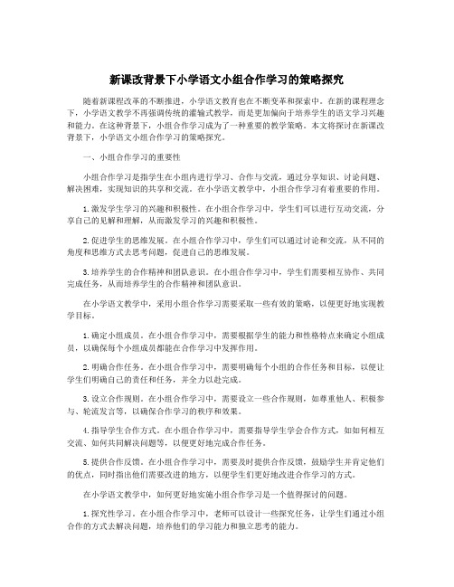 新课改背景下小学语文小组合作学习的策略探究