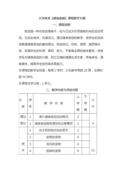 大学体育《健身瑜伽》课程教学大纲