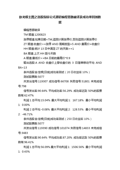 卧龙根主图之选股指标公式源码编程思路破译及成功率回测数据