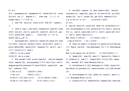 冀教版五年级上册英语1——4复习要点 (1)