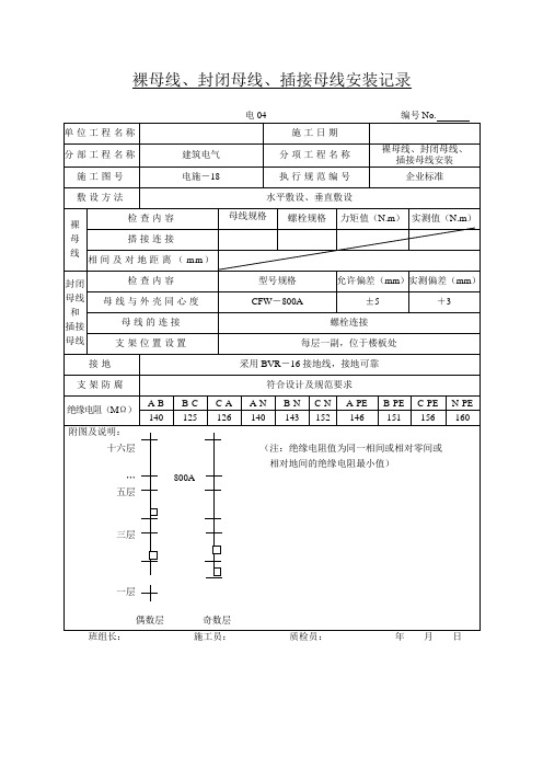 裸母线、封闭母线、插接母线安装记录