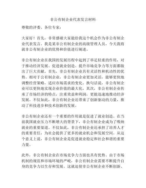 非公有制企业代表发言材料