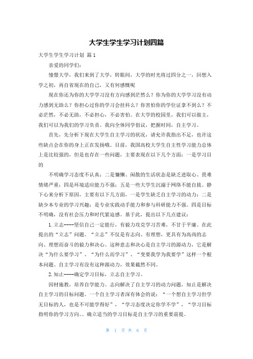 大学生学生学习计划四篇