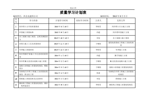 质量学习计划表