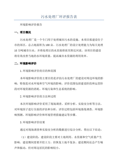 污水处理厂环评报告表