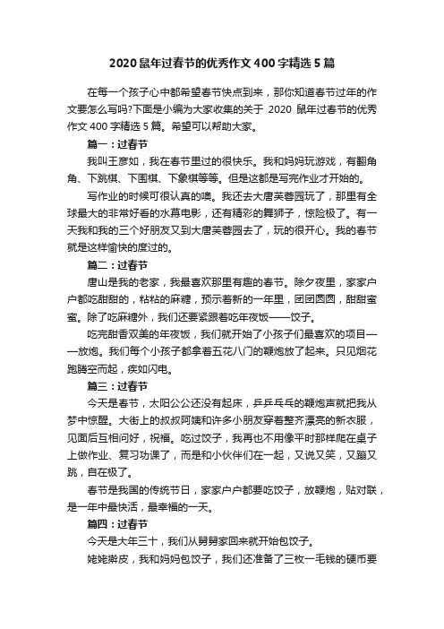 2020鼠年过春节的优秀作文400字精选5篇