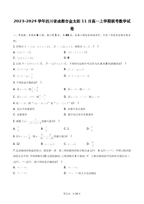 2023-2024学年四川省成都市金太阳11月高一上学期联考数学试卷+答案解析(附后)