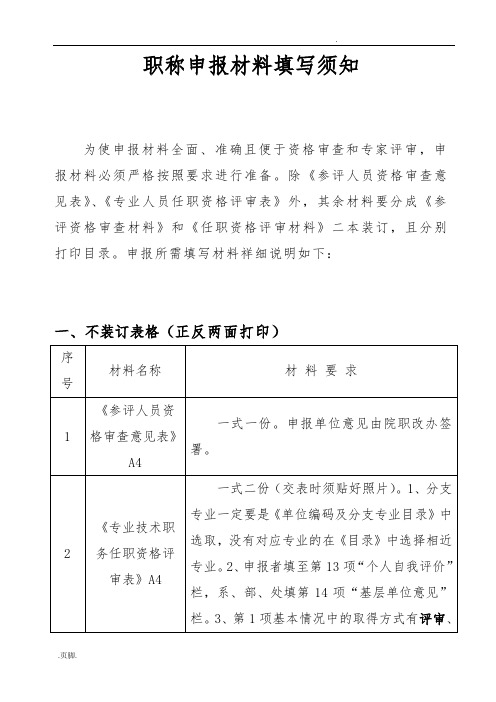 各类职称申报材料填写须知