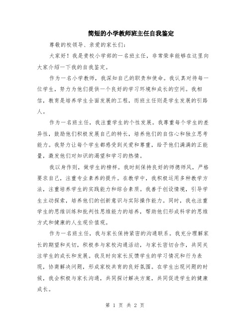 简短的小学教师班主任自我鉴定