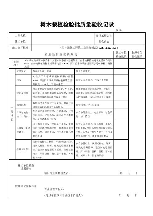 树木栽植检验批质量验收记录