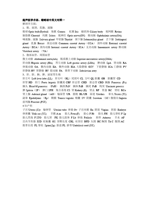 超声医学术语、缩略语中英文对照