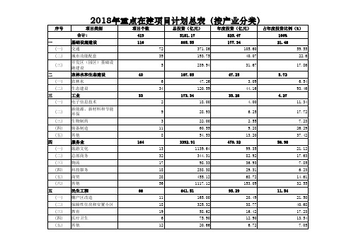 2018年重点项目项目类别汇总