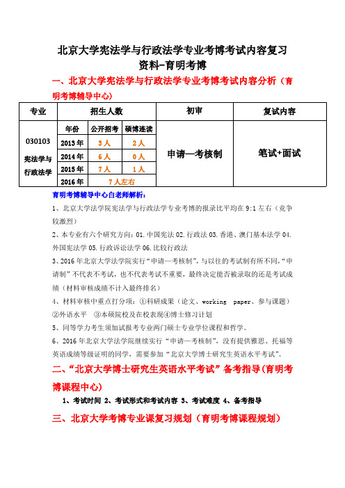 北京大学宪法学与行政法学专业考博考试内容复习资料