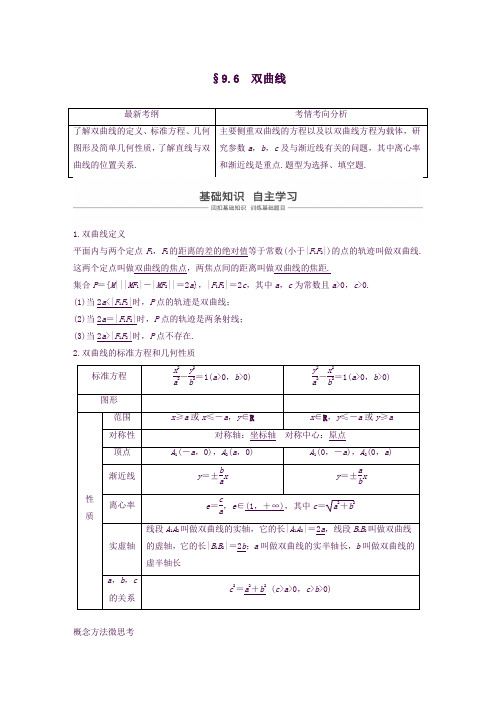 2020版高考数学一轮复习第九章平面解析几何9.6双曲线学案解析版