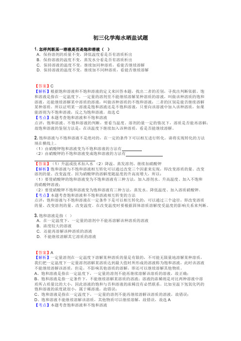 初三化学海水晒盐试题
