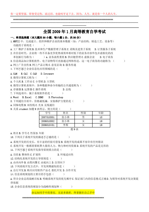 自考管理系统中计算机应用历年试题(09年1月至11年10月部分有答案)