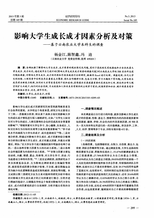 影响大学生成长成才因素分析及对策——基于云南农业大学本科生的调查