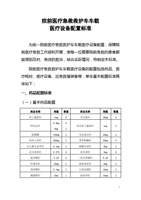 院前救护车车载医疗设施设备配置标准