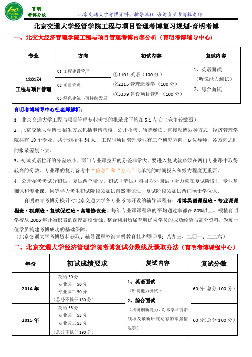 北京交通大学工程与项目管理考博历年真题专业课复习资料-育明考研考博