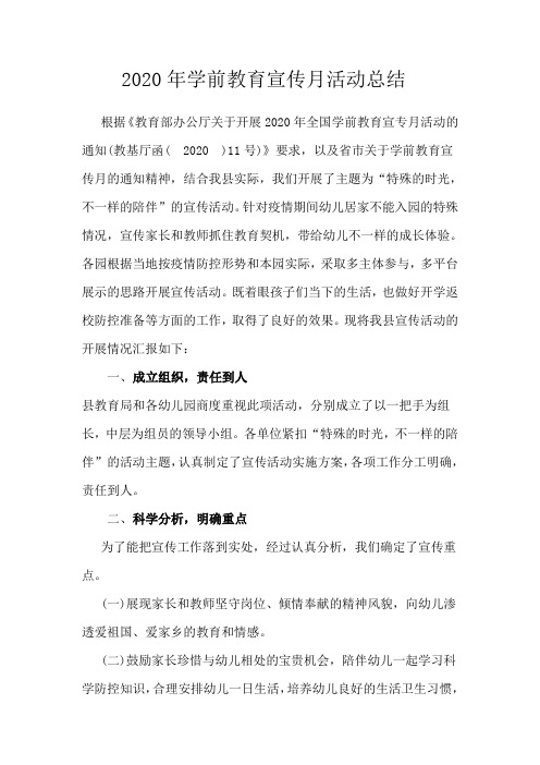 2020年学前教育宣传月活动总结(特殊的时光,不一样的陪伴)