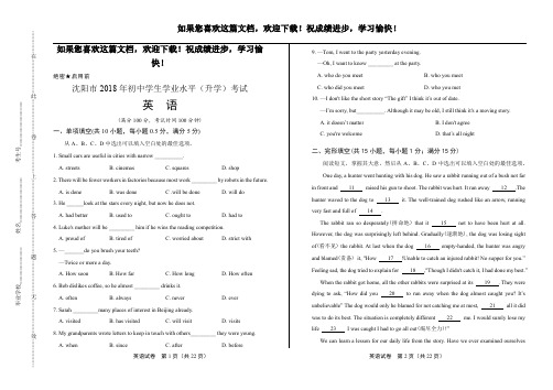 (高清版)2018年辽宁省沈阳市中考英语试卷