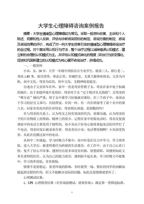 大学生心理障碍咨询案例报告