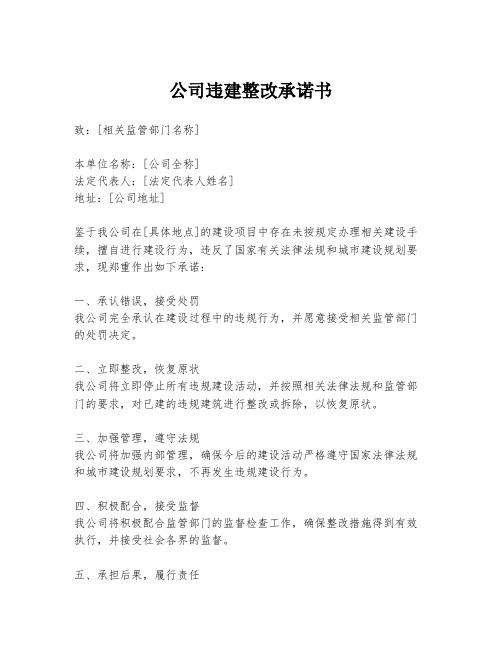 公司违建整改承诺书