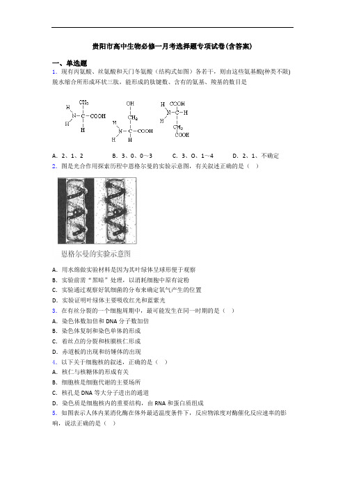 贵阳市高中生物必修一月考选择题专项试卷(含答案)