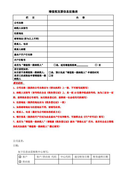 增值税发票信息征集表