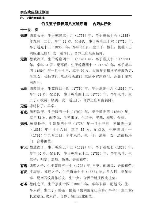 泰安姚庄赵氏族谱之伯良五子彦粹第八支通序谱2   内附实行录