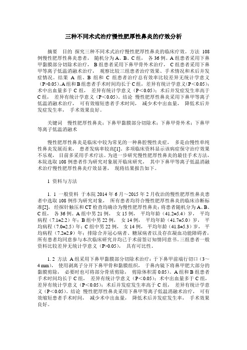 三种不同术式治疗慢性肥厚性鼻炎的疗效分析