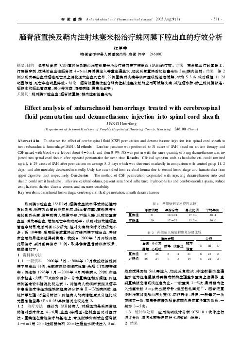 脑脊液置换及鞘内注射地塞米松治疗蛛网膜下腔出血的疗效分析