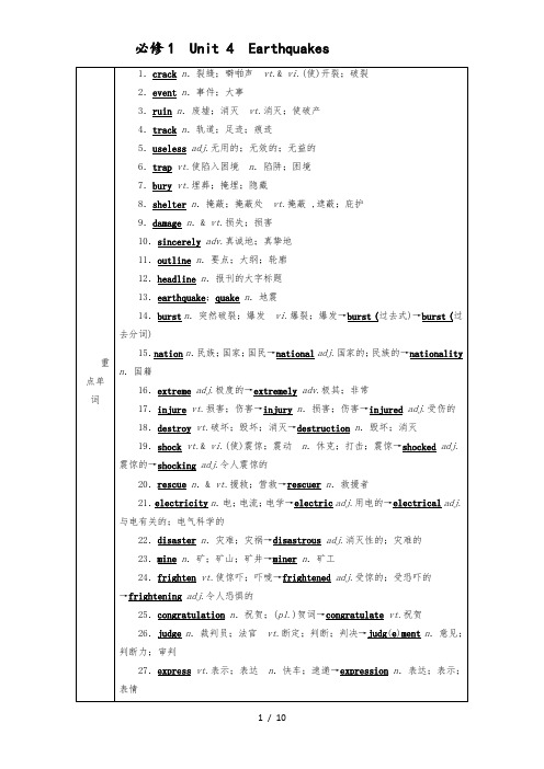 备战高考人教版英语一轮复习讲义及单元检测：必修1 Unit 4  Earthquakes含答案解析