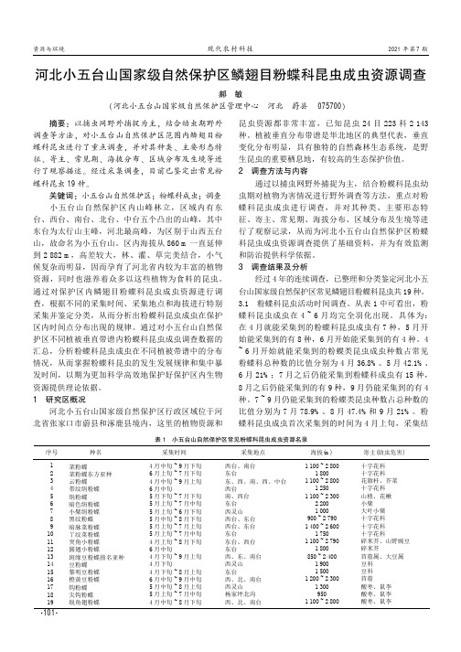 河北小五台山国家级自然保护区鳞翅目粉蝶科昆虫成虫资源调查