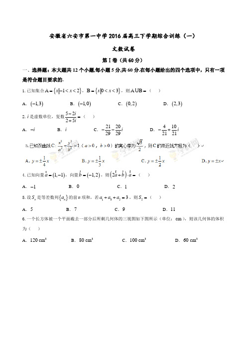 安徽省六安市第一中学高三下学期综合训练(一)