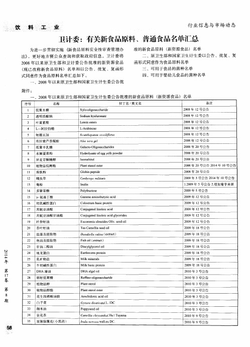 卫计委：有关新食品原料、普通食品名单汇总