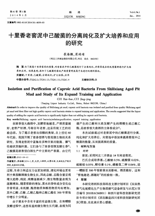 十里香老窖泥中己酸菌的分离纯化及扩大培养和应用的研究