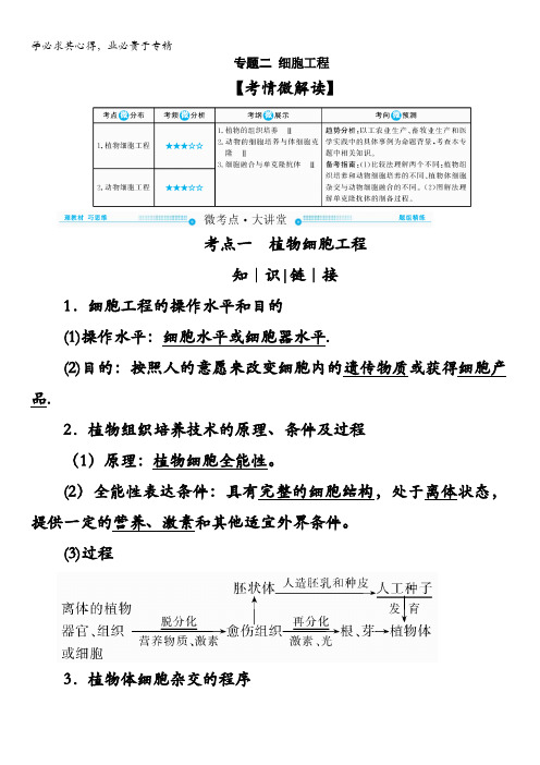 2018版高考生物大一轮复习教师用书：选修③专题2细胞工程