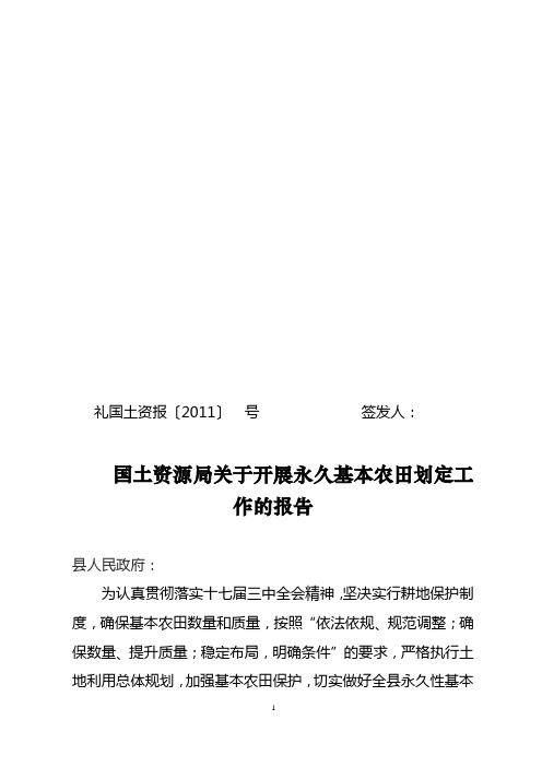 国土资源局关于永久性基本农田划定工作的报告